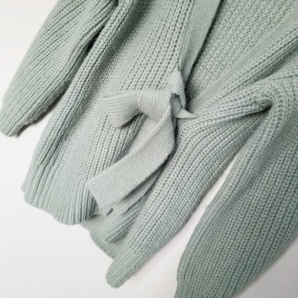 ZARA Sage Green Knit Wrap Tie Belt Cardigan M Sweater Chunky Knit Cozy Soft Long - Picture 11 of 16
